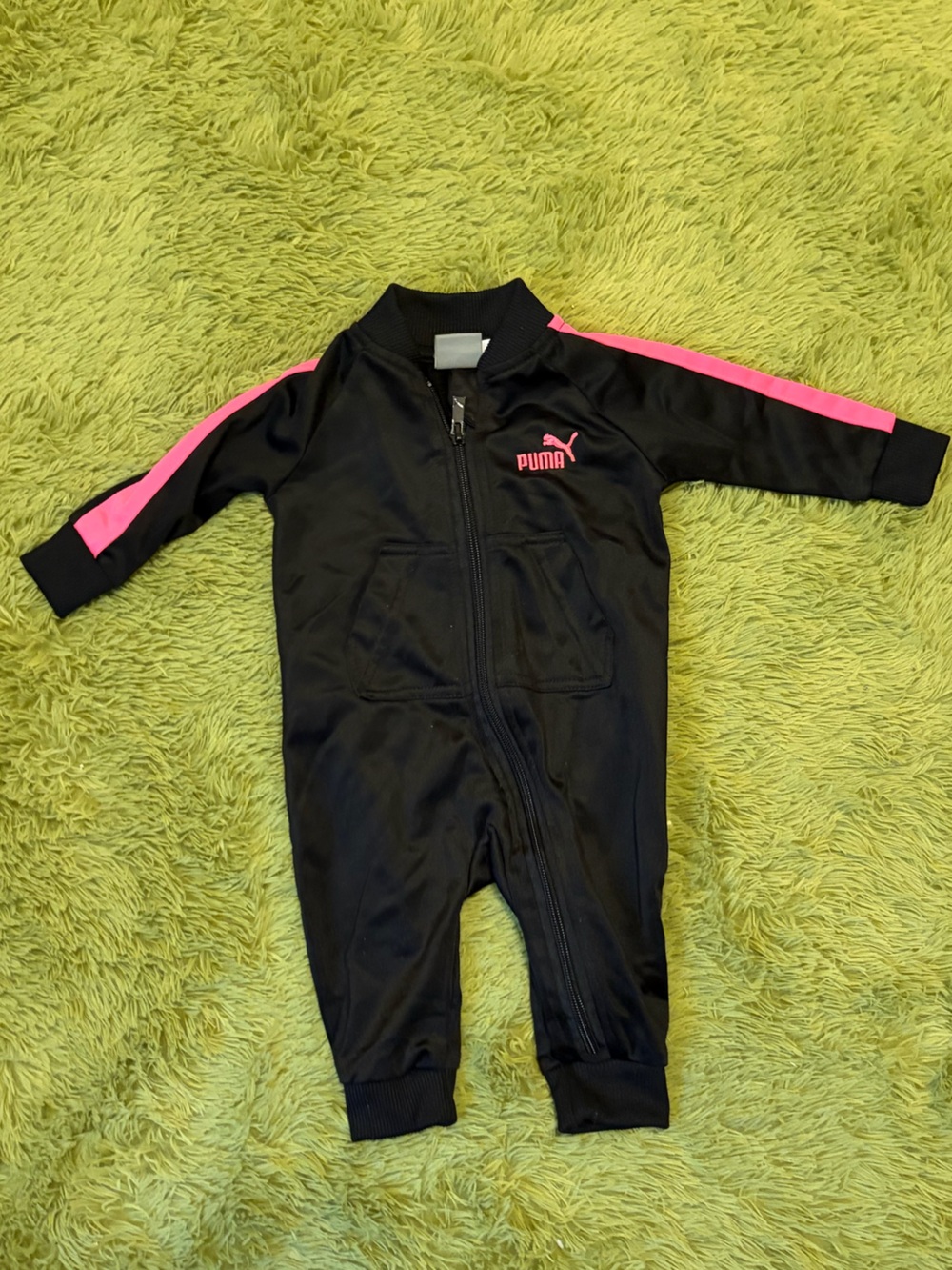 Puma Black Jumpsuit with Hot Pink Stripes